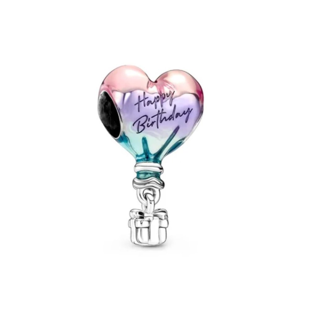 Happy Birthday Hot Air Balloon Bracelet Charm S925 Sterling Silver Fits Pandora